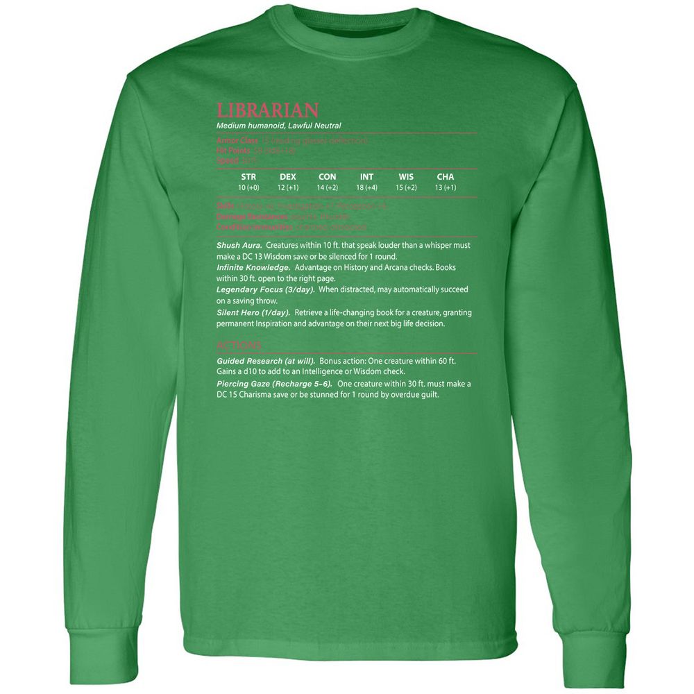 Librarian Stats Long Sleeve T-Shirt - Irish Green - 10