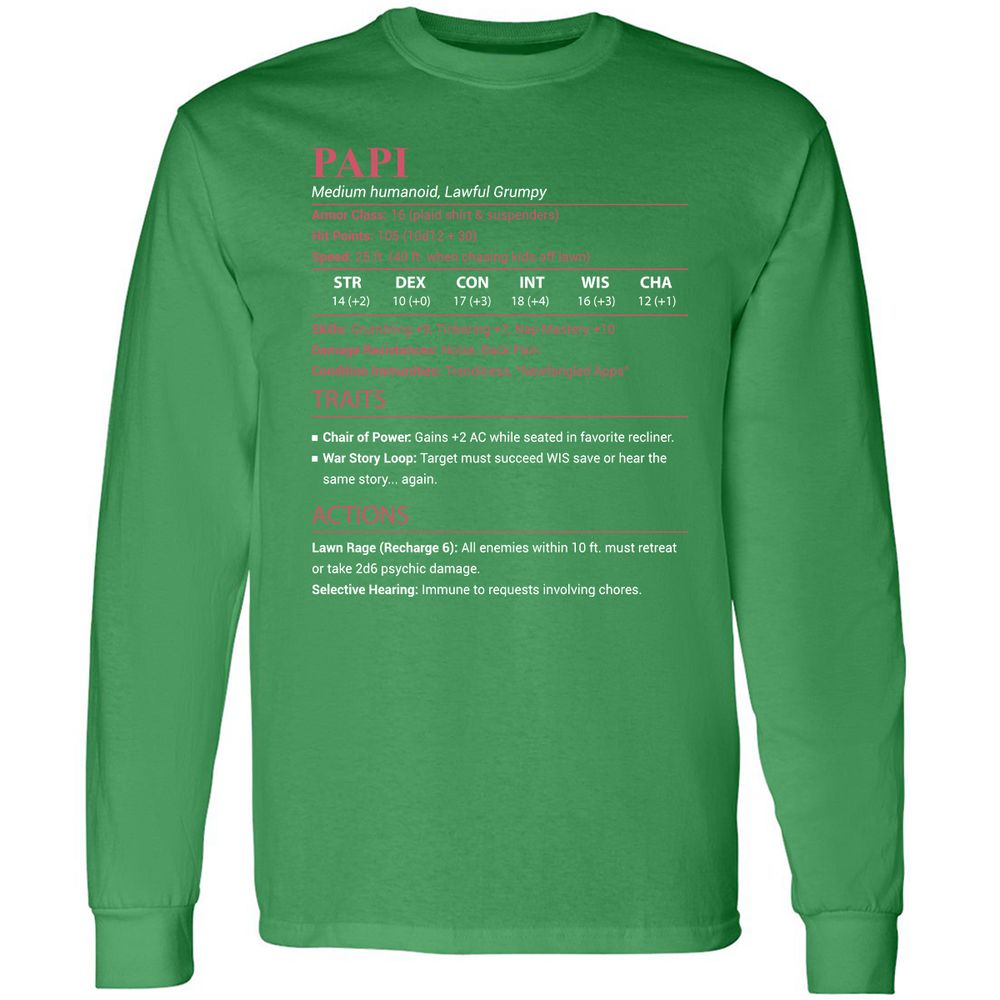 Papi Stats Long Sleeve T-Shirt - Irish Green - 10