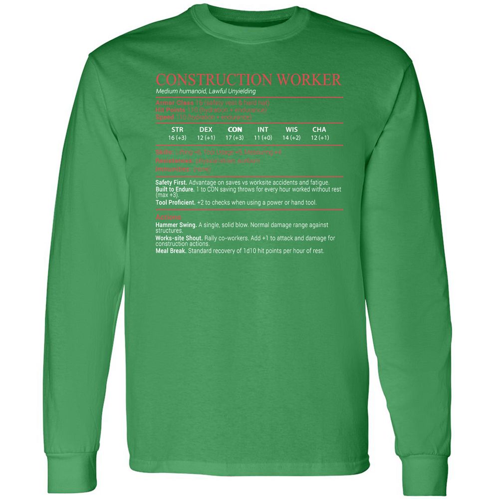 Construction Worker Stats Block - Irish Green - 10