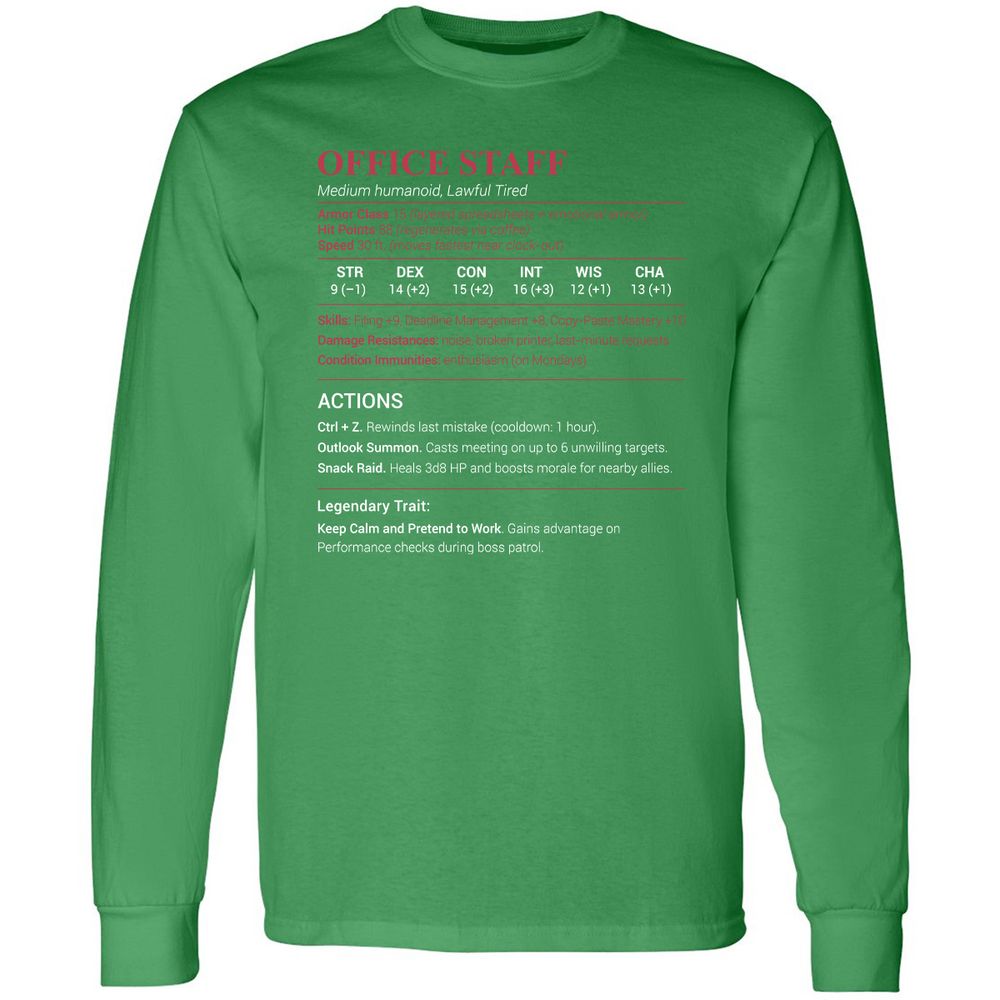 Office Staff Long Sleeve T-Shirt - Irish Green - 10