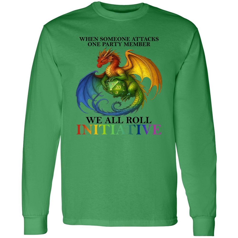Dragon We All Roll For Initiative Long Sleeve T-Shirt - Irish Green - 10
