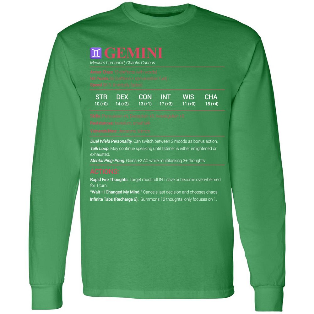 Gemini Stats Long Sleeve T-Shirt - Irish Green - 10