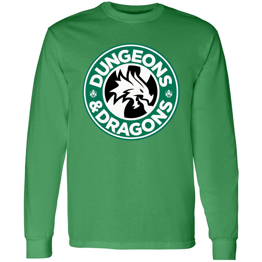 D&D Coffee Long Sleeve T-Shirt - Irish Green - 10