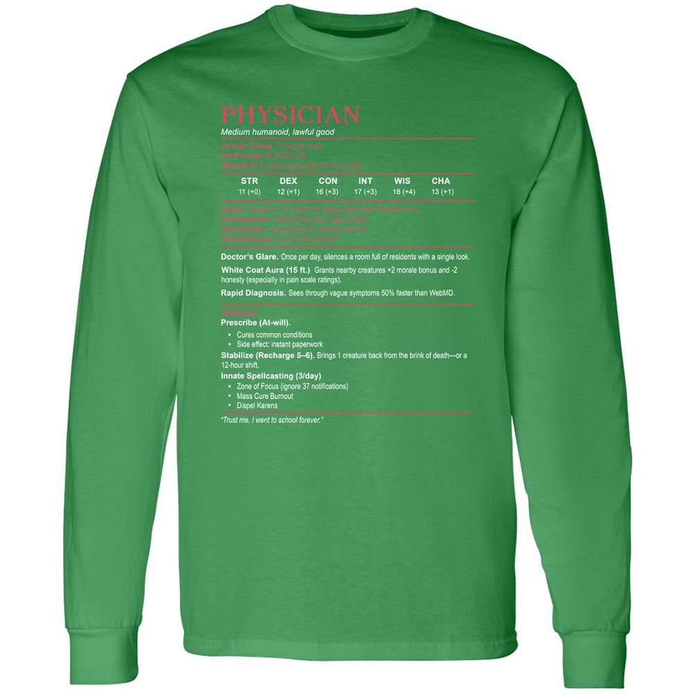 Physician Stats Long Sleeve T-Shirt - Irish Green - 10
