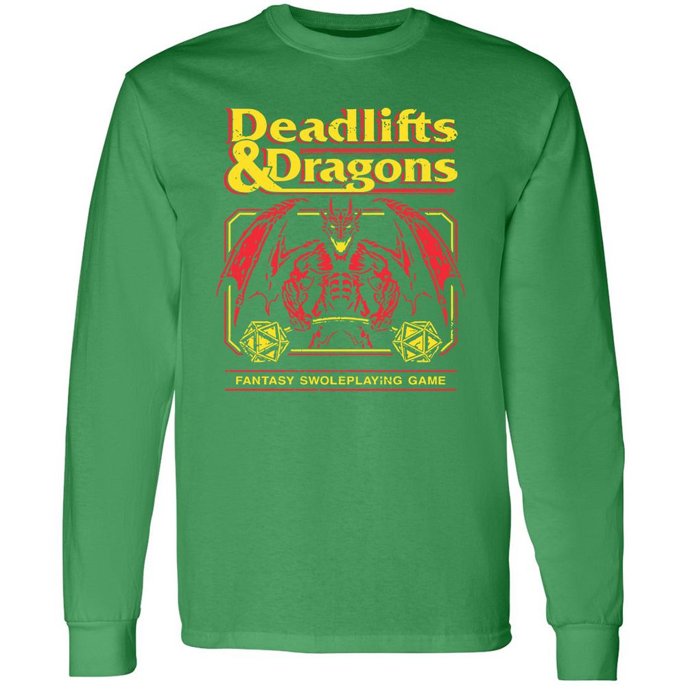 Deadlifts And Dragons Long Sleeve T-Shirt - Irish Green - 10