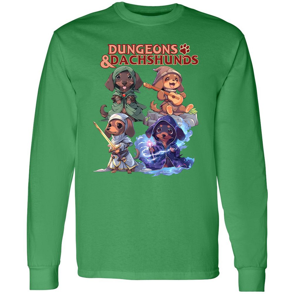 Dungeons & Dachshunds Long Sleeve T-Shirt - Irish Green - 10