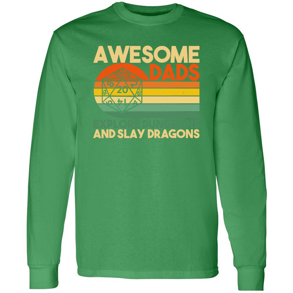 Awesome Dad Explore Dungeons Slay Dragons Long Sleeve T-Shirt - Irish Green - 10