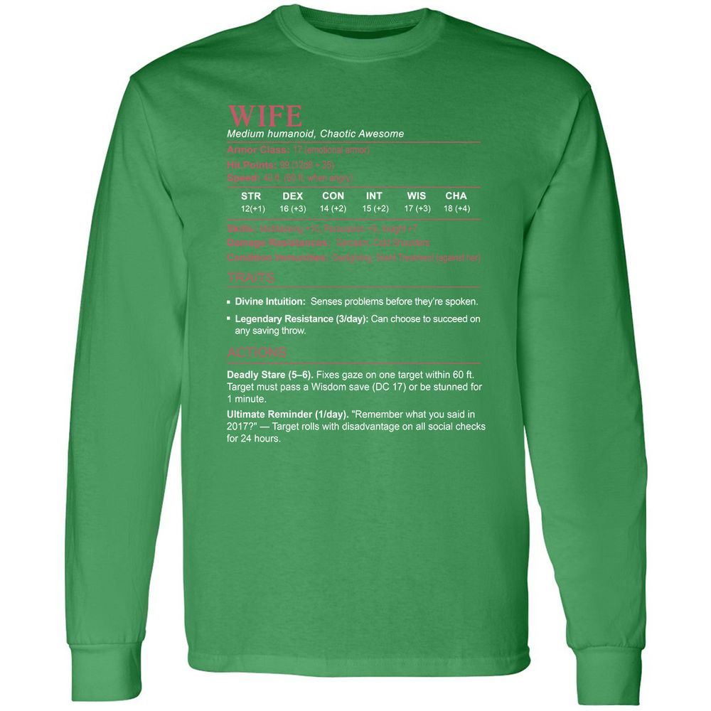 Wife Stats Long Sleeve T-Shirt - Irish Green - 10