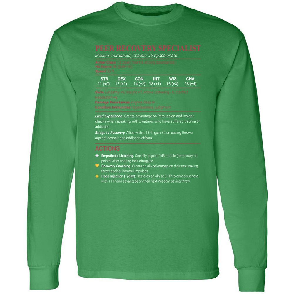 Peer Recovery Specialist Long Sleeve T-Shirt - Irish Green - 10