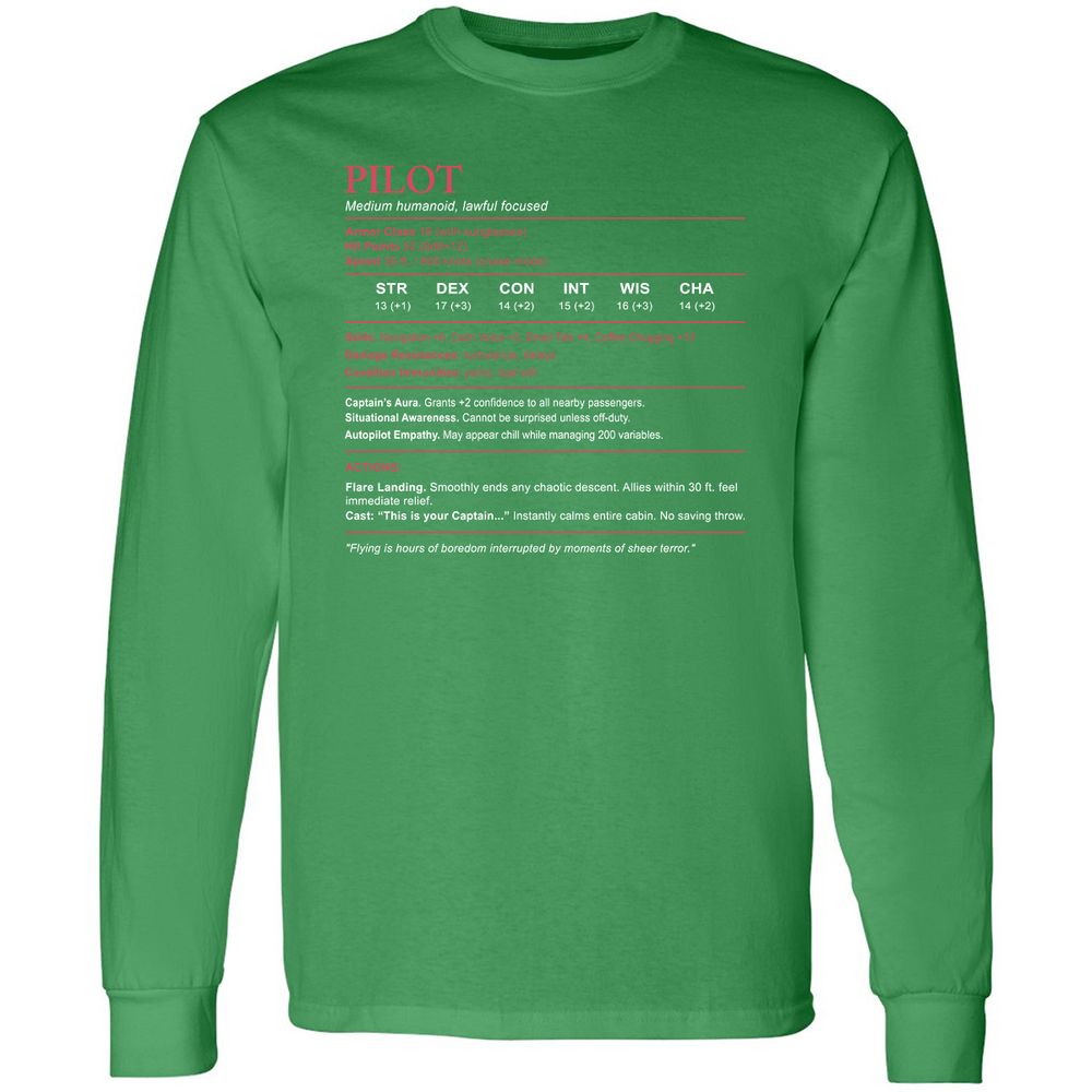 Pilot Stats Long Sleeve T-Shirt - Irish Green - 10