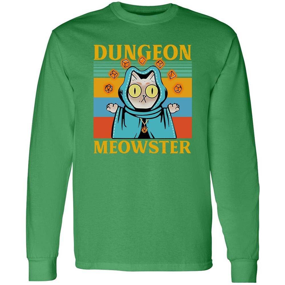 Dungeon Meowster Long Sleeve T-Shirt - Irish Green - 10