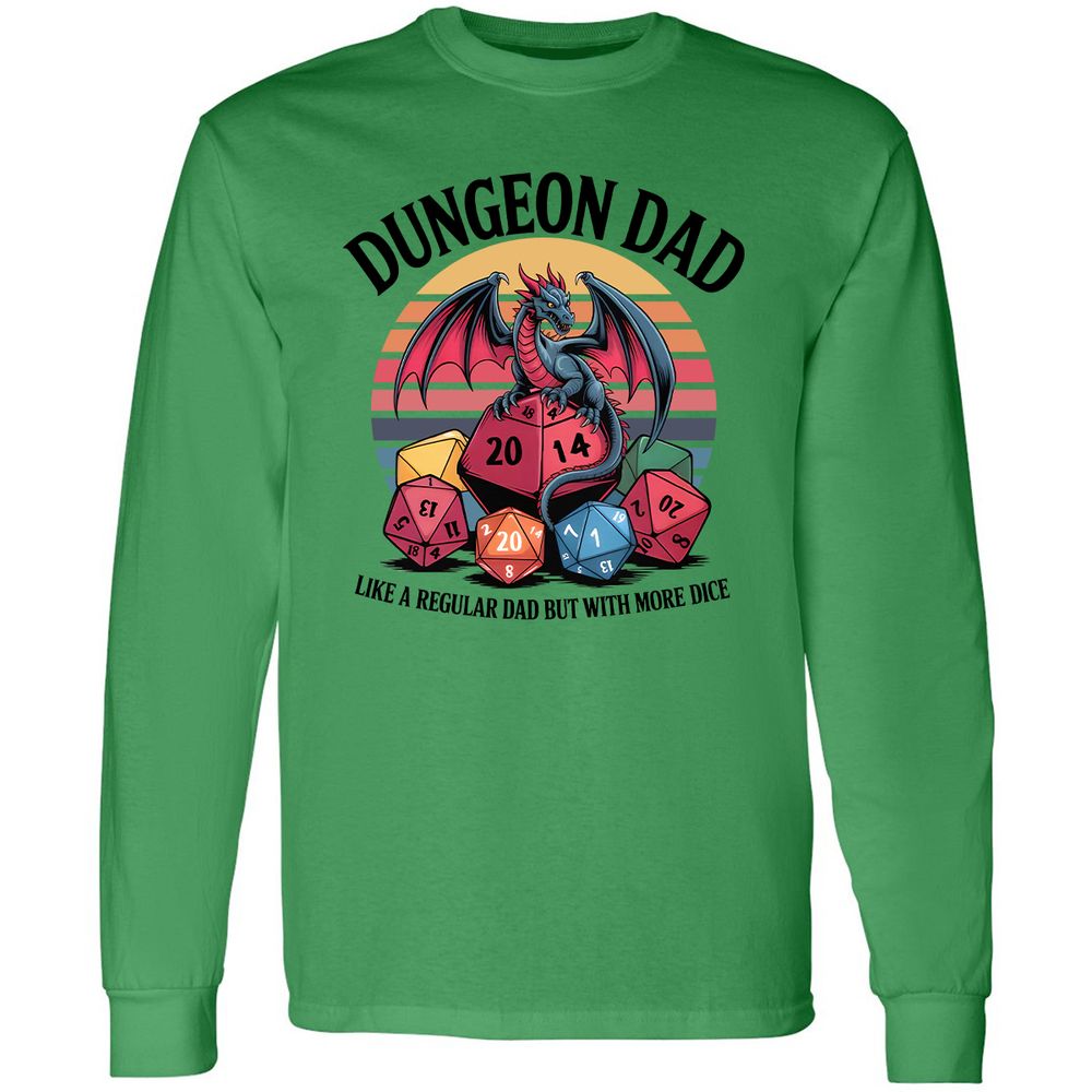 Dungeon Dad With More Dice Long Sleeve T-Shirt - Irish Green - 10
