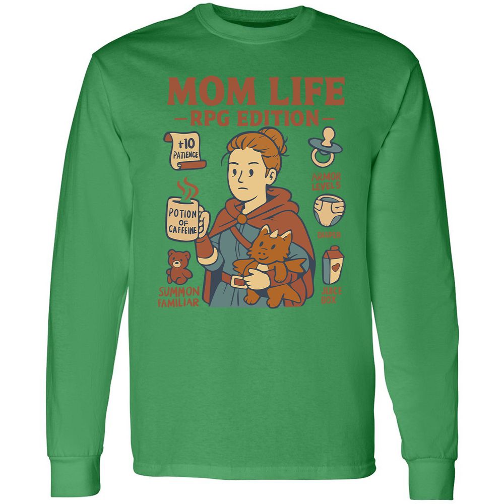 Mom Life RPG Edition Long Sleeve T-Shirt - Irish Green - 10