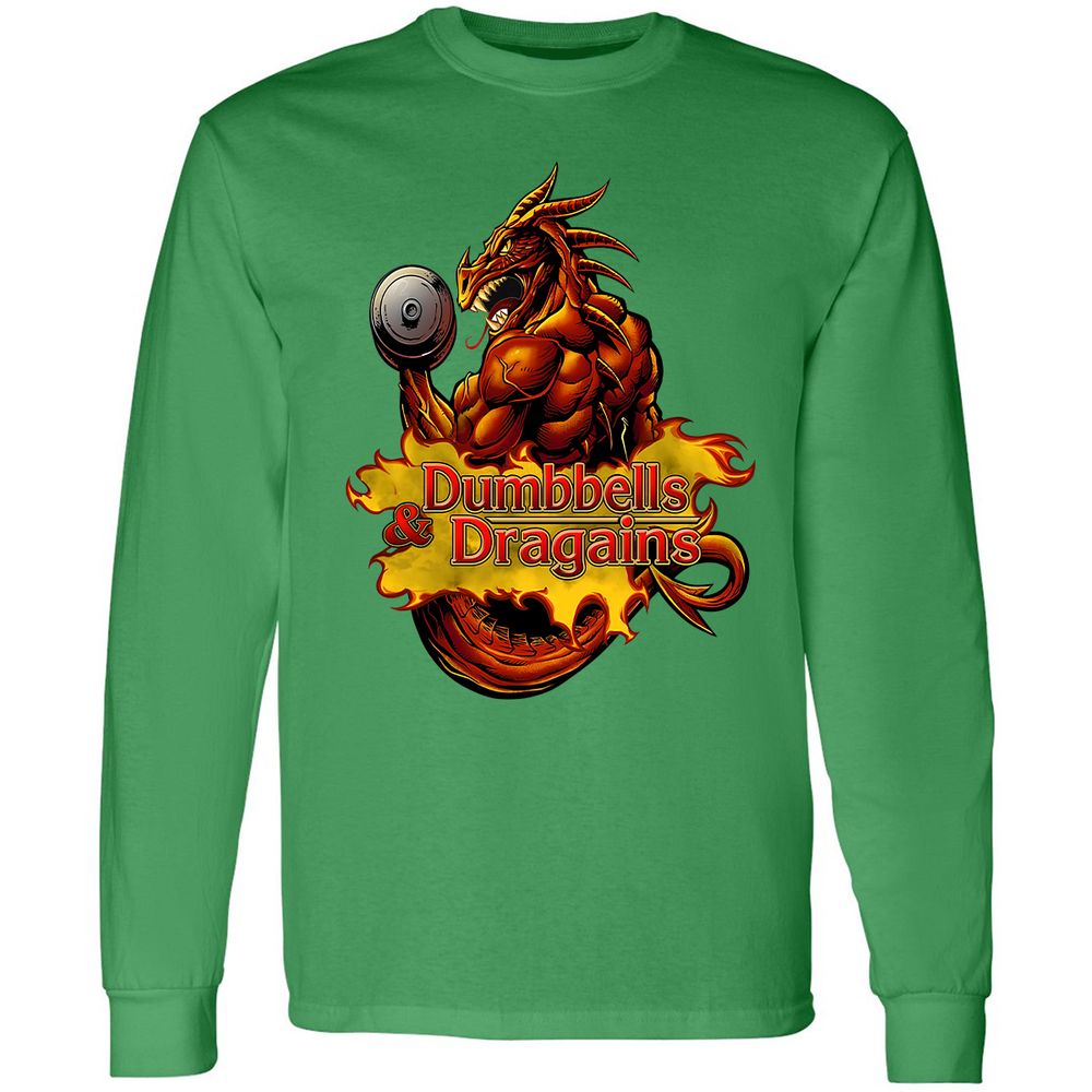 Dumbbells & Dragains Long Sleeve T-Shirt - Irish Green - 10