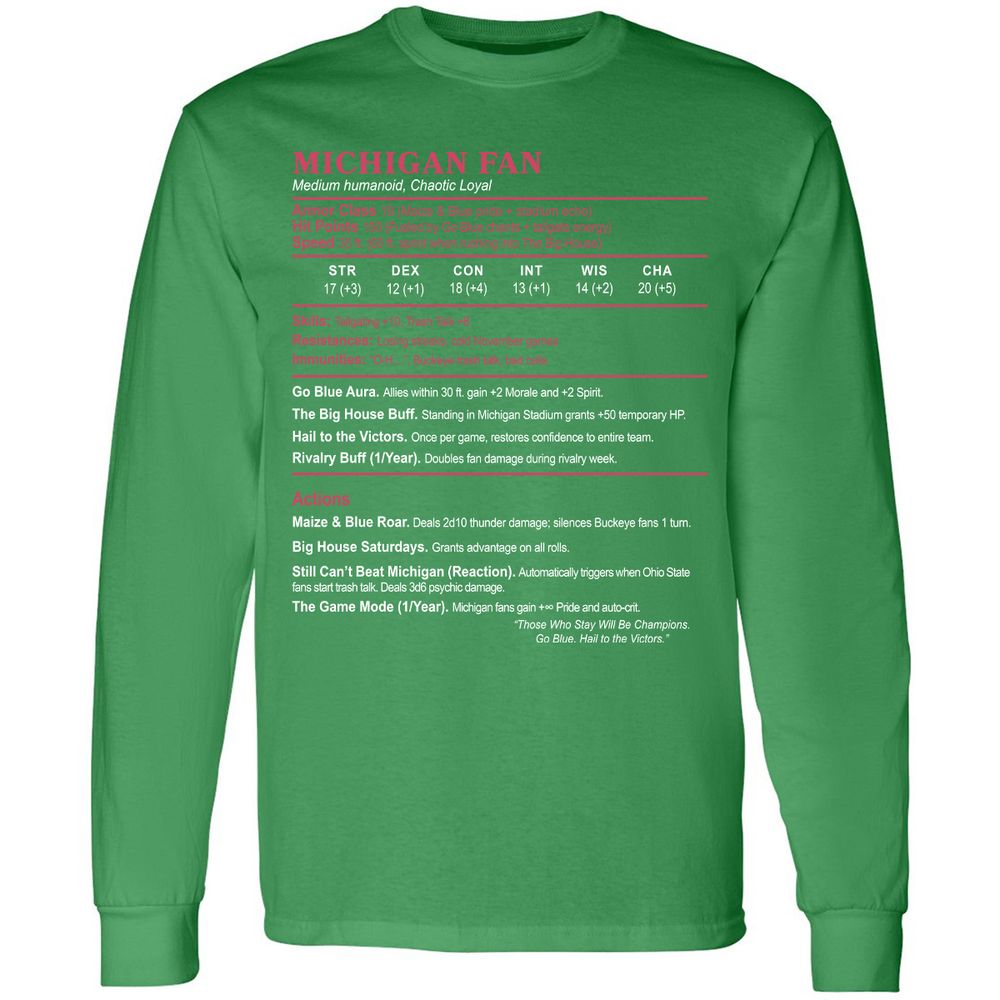 MICHIGAN FAN Long Sleeve T-Shirt - Irish Green - 10