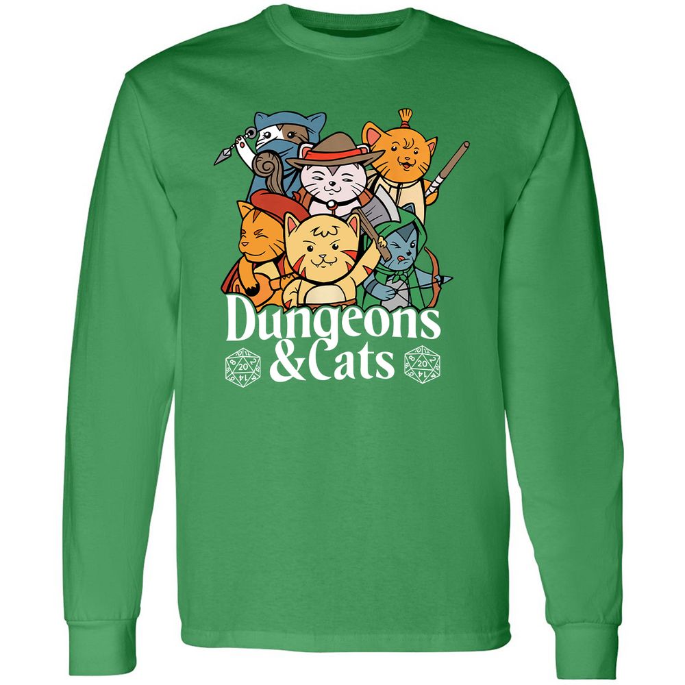 Dungeons & Cats Long Sleeve T-Shirt - Irish Green - 10
