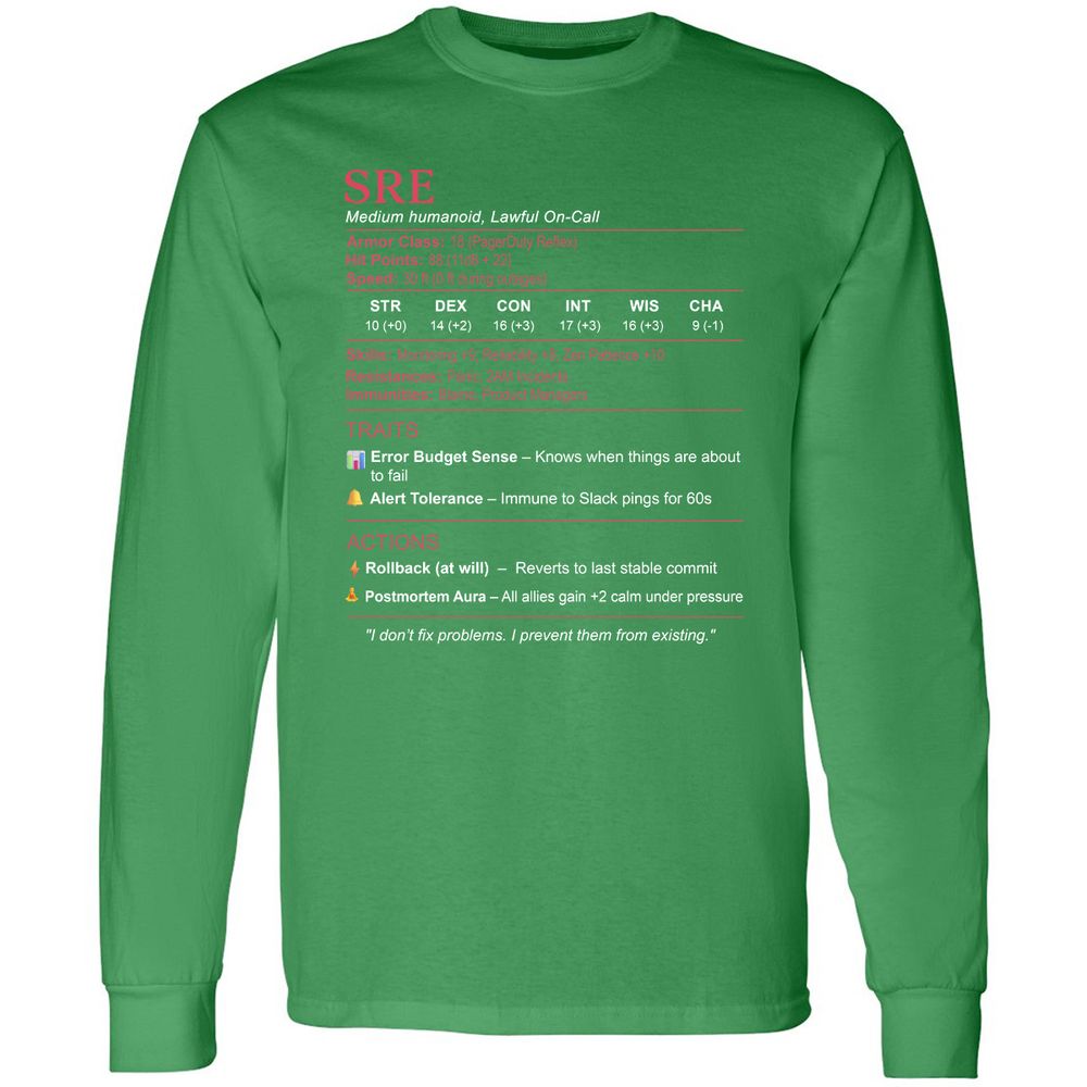 SRE Stats Long Sleeve T-Shirt - Irish Green - 10