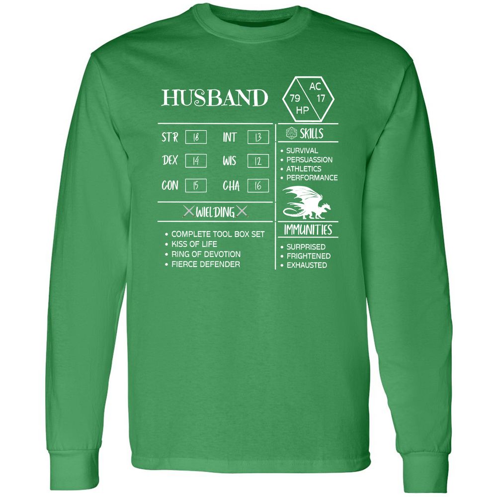 Husband Stats 2 Long Sleeve T-Shirt - Irish Green - 10