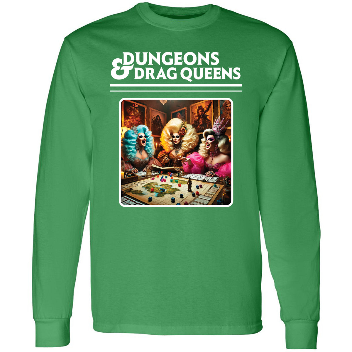 Dungeons & Drag Queens Long Sleeve T-Shirt - Irish Green - 10