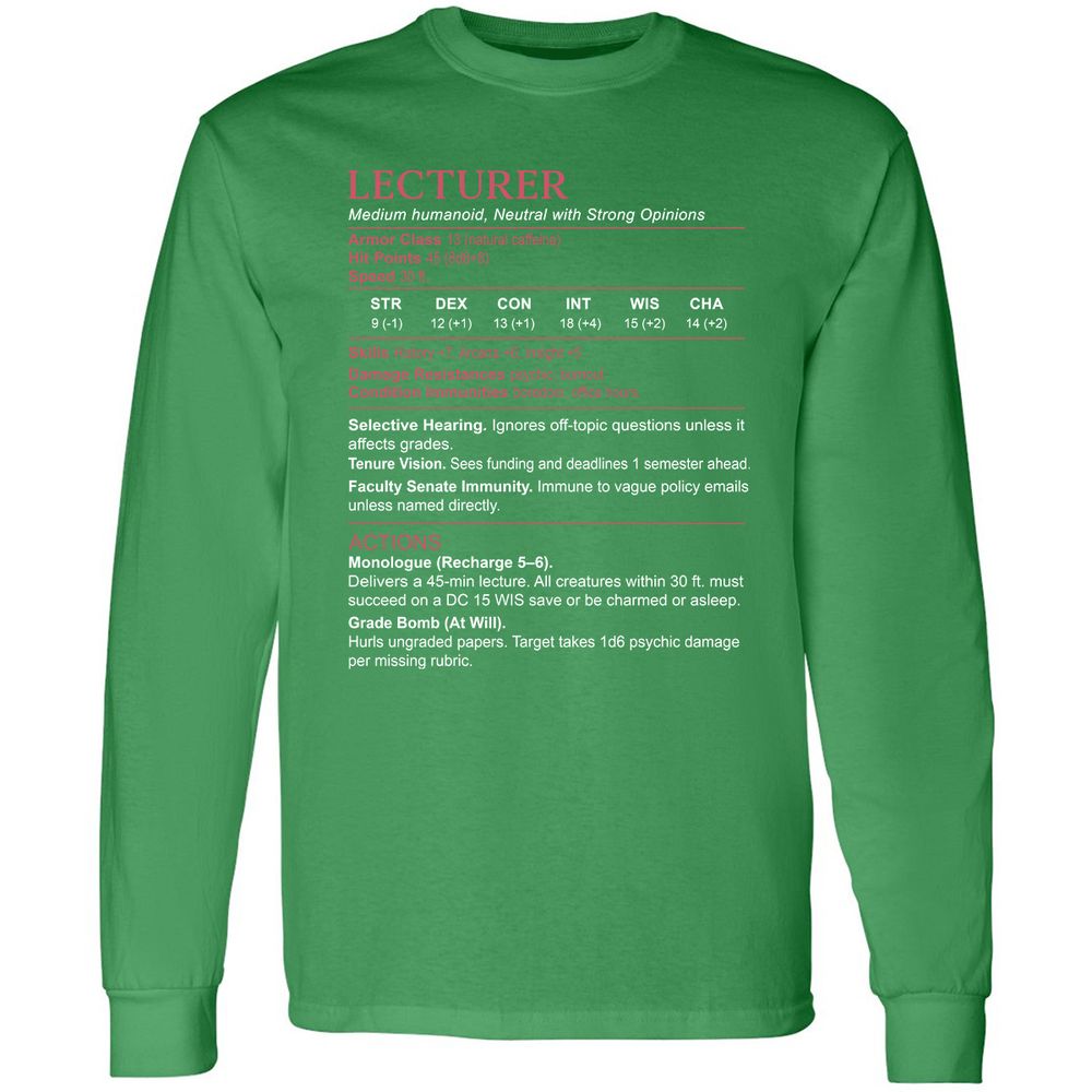 Lecturer Stats Long Sleeve T-Shirt - Irish Green - 10