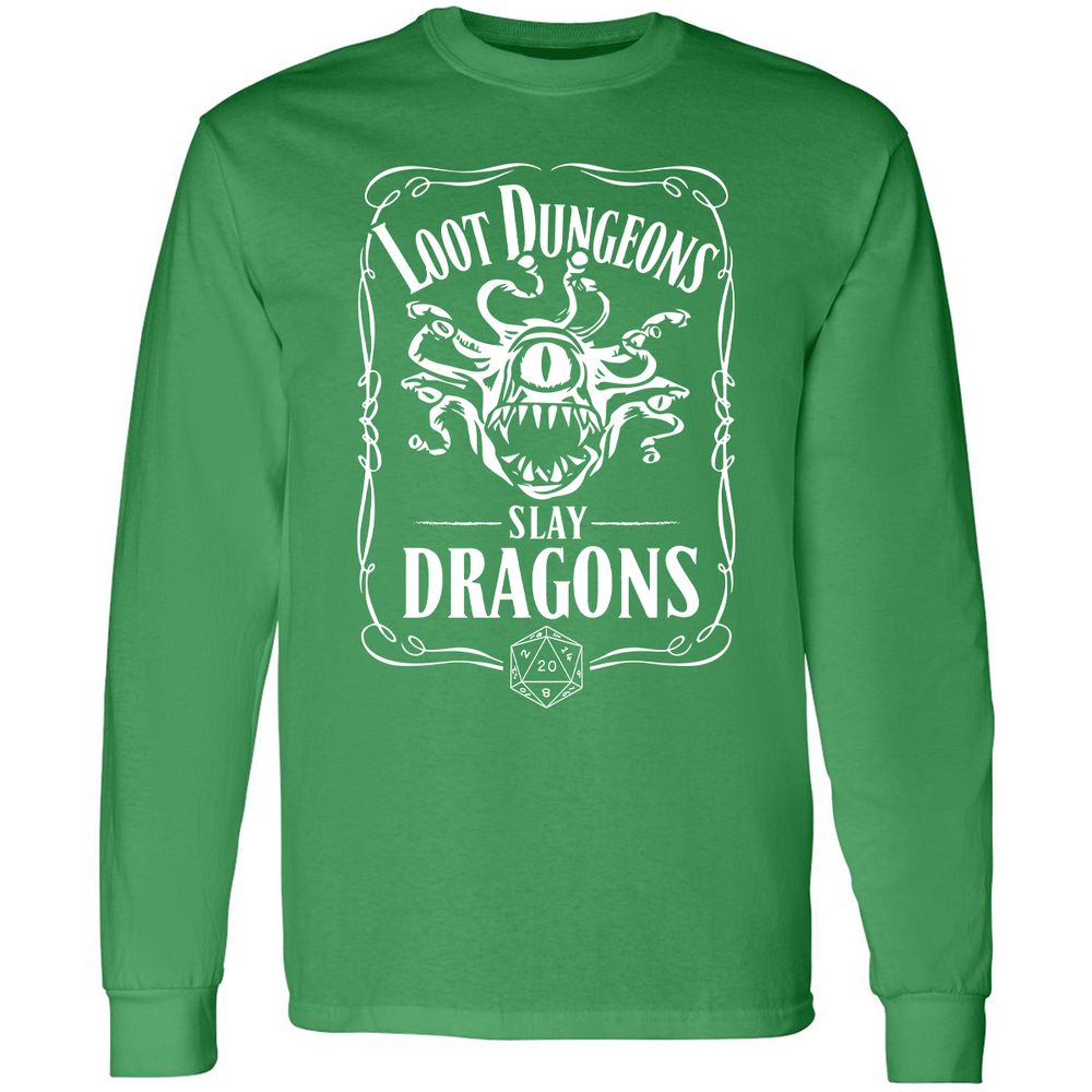 Loot Dungeon Slay Dragons Long Sleeve T-Shirt - Irish Green - 10
