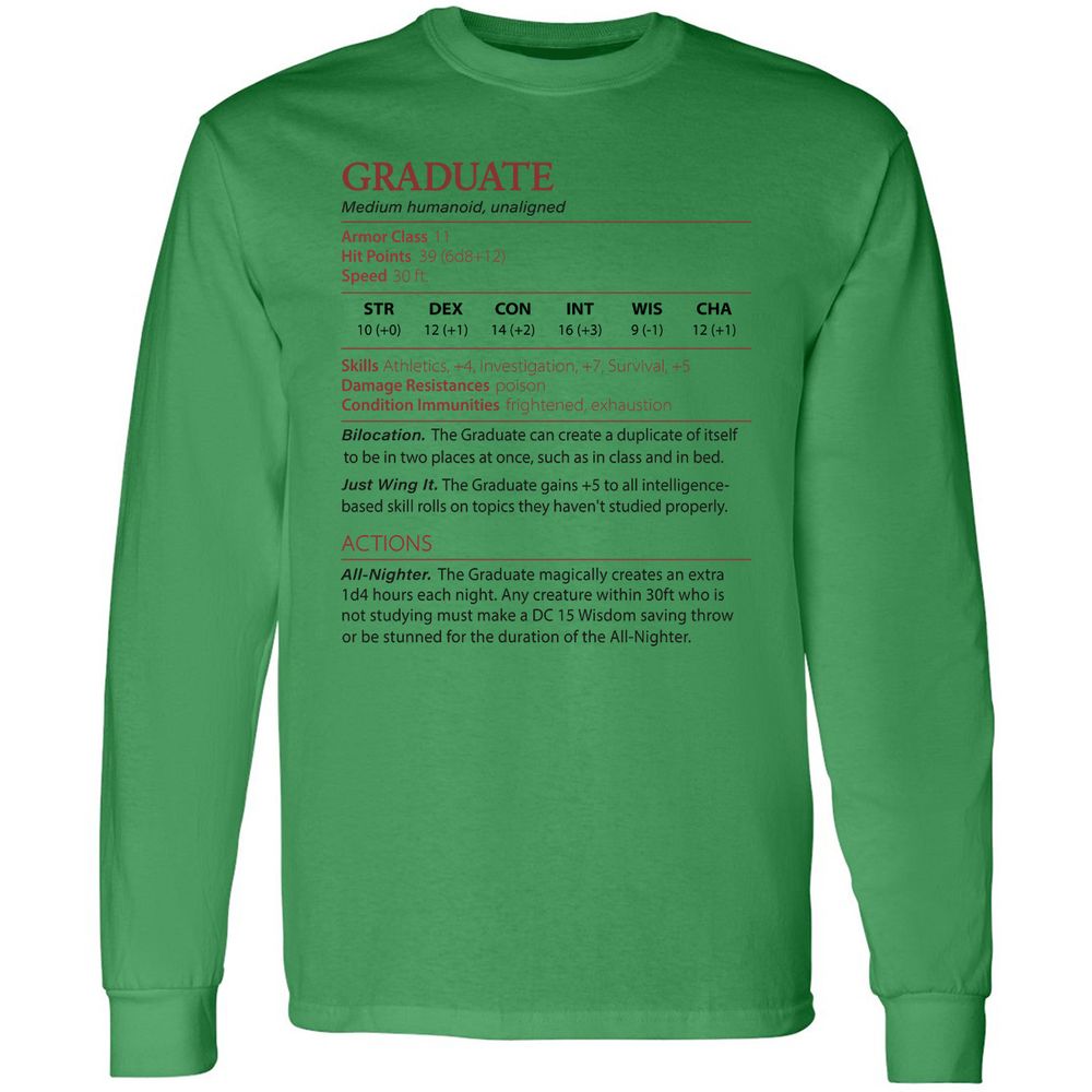 Graduate Stats Long Sleeve T-Shirt - Irish Green - 10