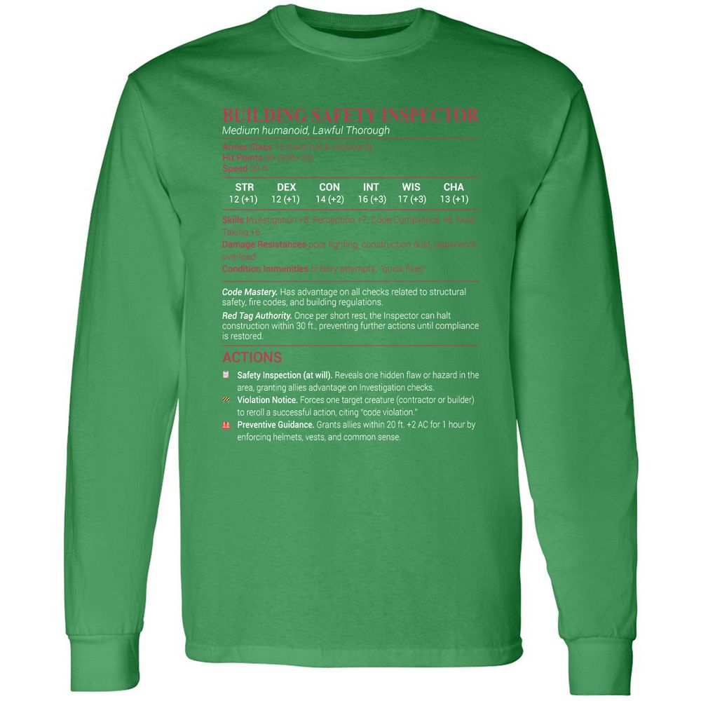 Building Safety Inspector Long Sleeve T-Shirt - Irish Green - 10