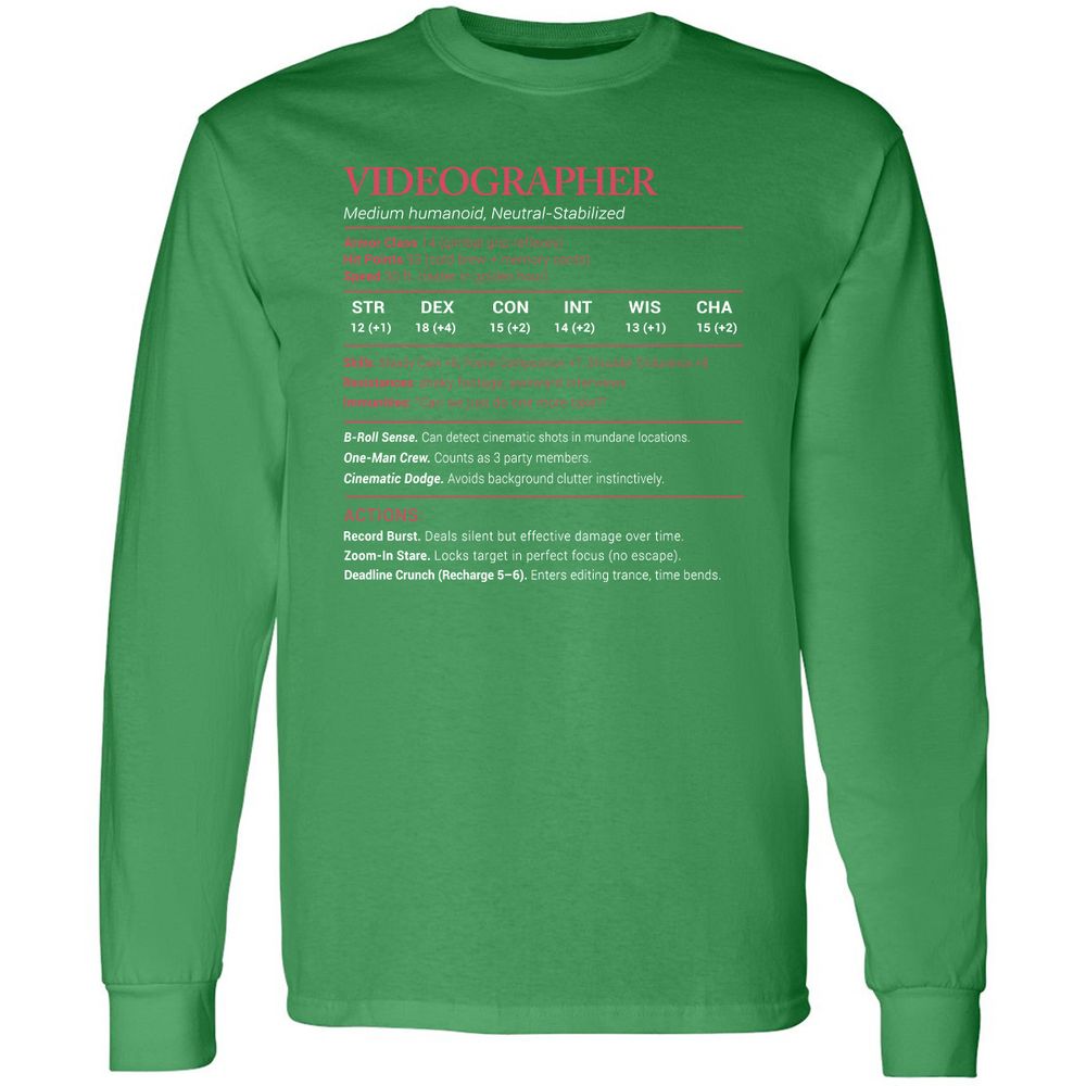 Videographer Stats Long Sleeve T-Shirt - Irish Green - 10