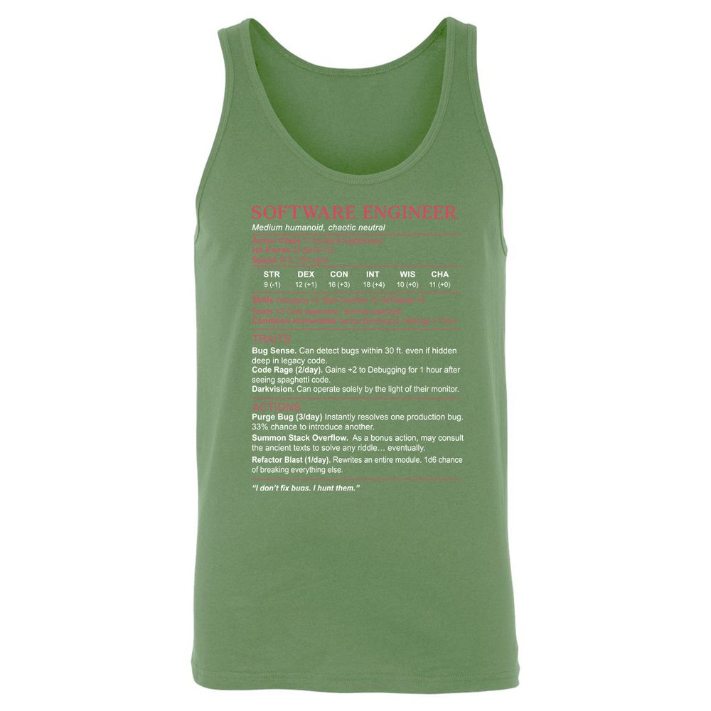 Software Engineer Stats Unisex Jersey Tank - Leaf - 10