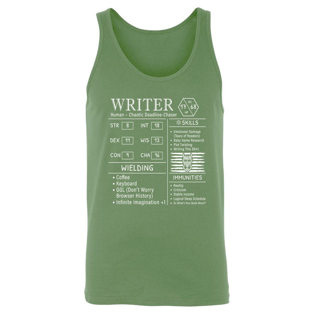 Writer Stats New Unisex Jersey Tank - Leaf - 10