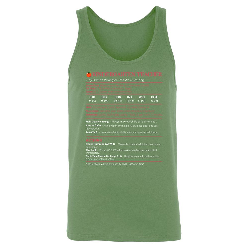Kindergarten Teacher Stats Unisex Jersey Tank - Leaf - 10