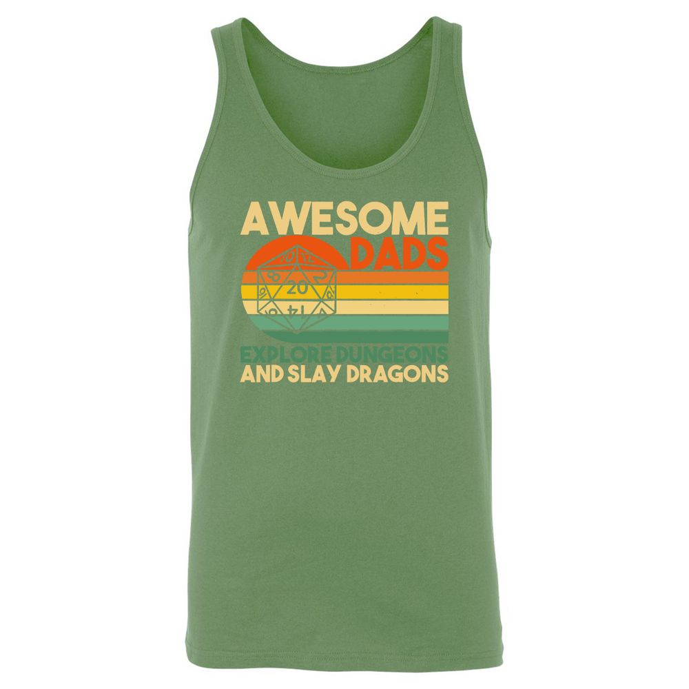 Awesome Dad Explore Dungeons Slay Dragons Unisex Jersey Tank - Leaf - 10