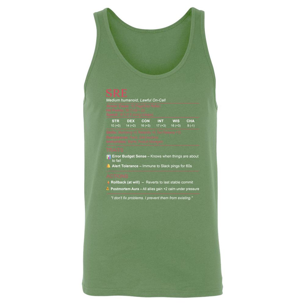 SRE Stats Unisex Jersey Tank - Leaf - 10