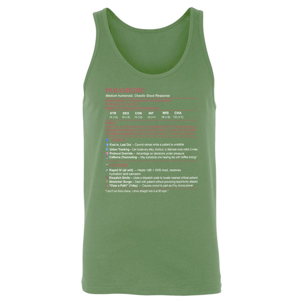 Paramedic Stats Unisex Jersey Tank - Leaf - 10