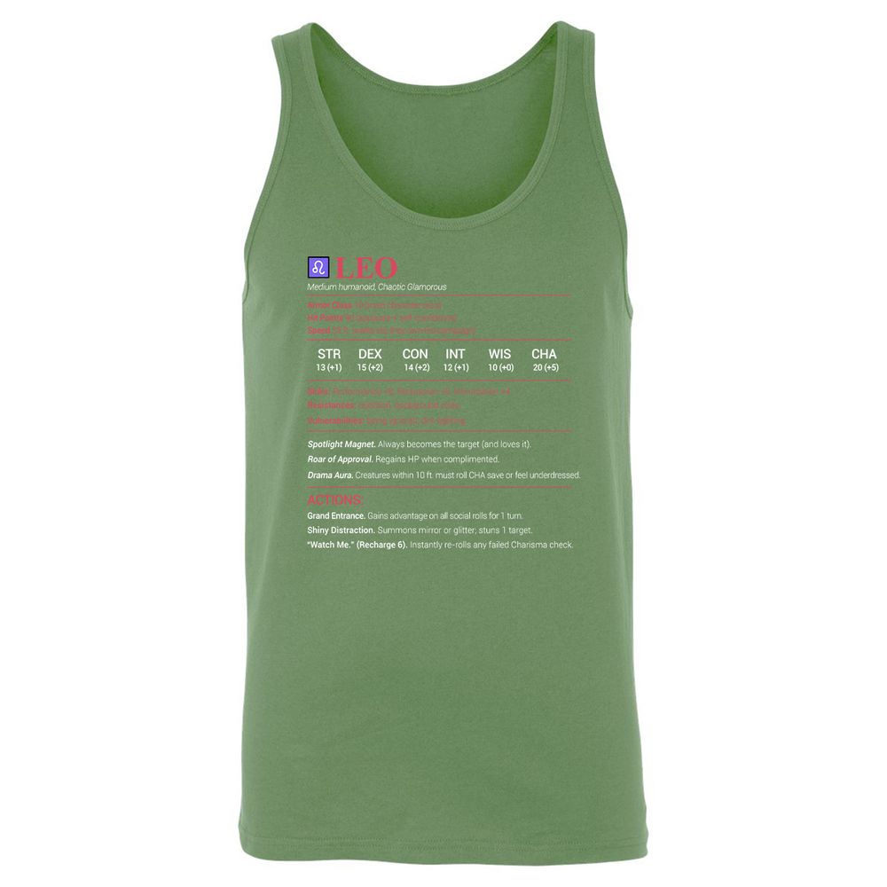 Leo Stats Unisex Jersey Tank - Leaf - 10