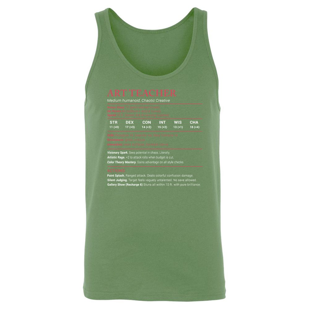 Art Teacher Stats Unisex Jersey Tank - Leaf - 10