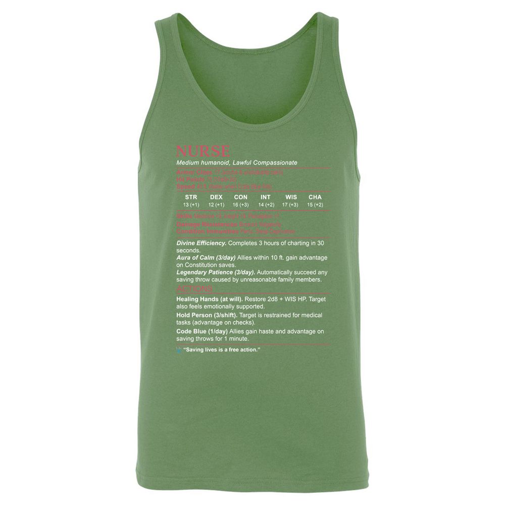 Nurse Stats 3 Unisex Jersey Tank - Leaf - 10