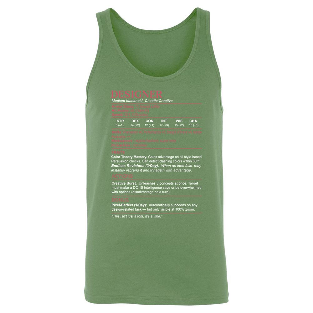 Designer Stats Unisex Jersey Tank - Leaf - 10