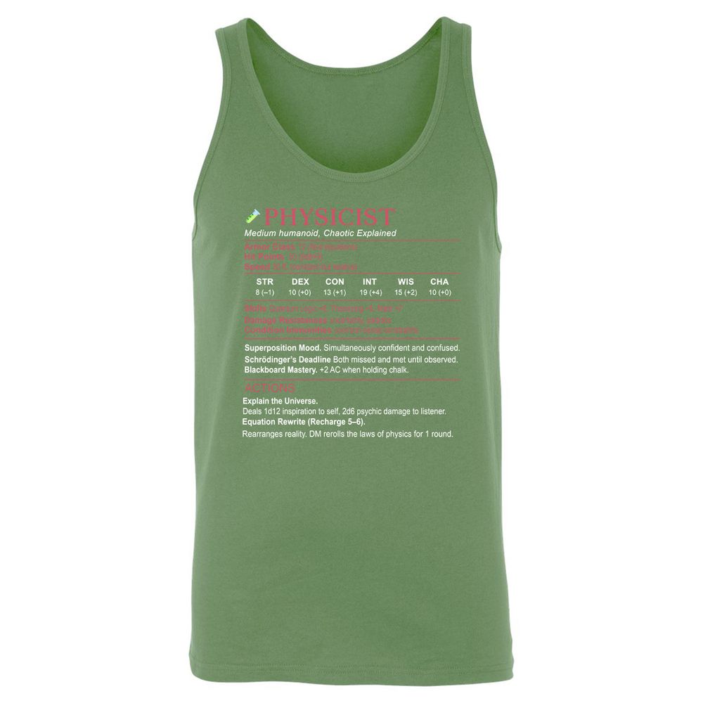 Physicist Stats Unisex Jersey Tank - Leaf - 10