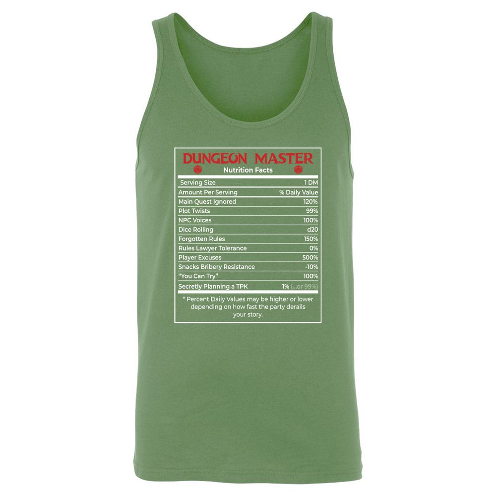 Dungeon Master Nutrition Facts Unisex Jersey Tank - Leaf - 10