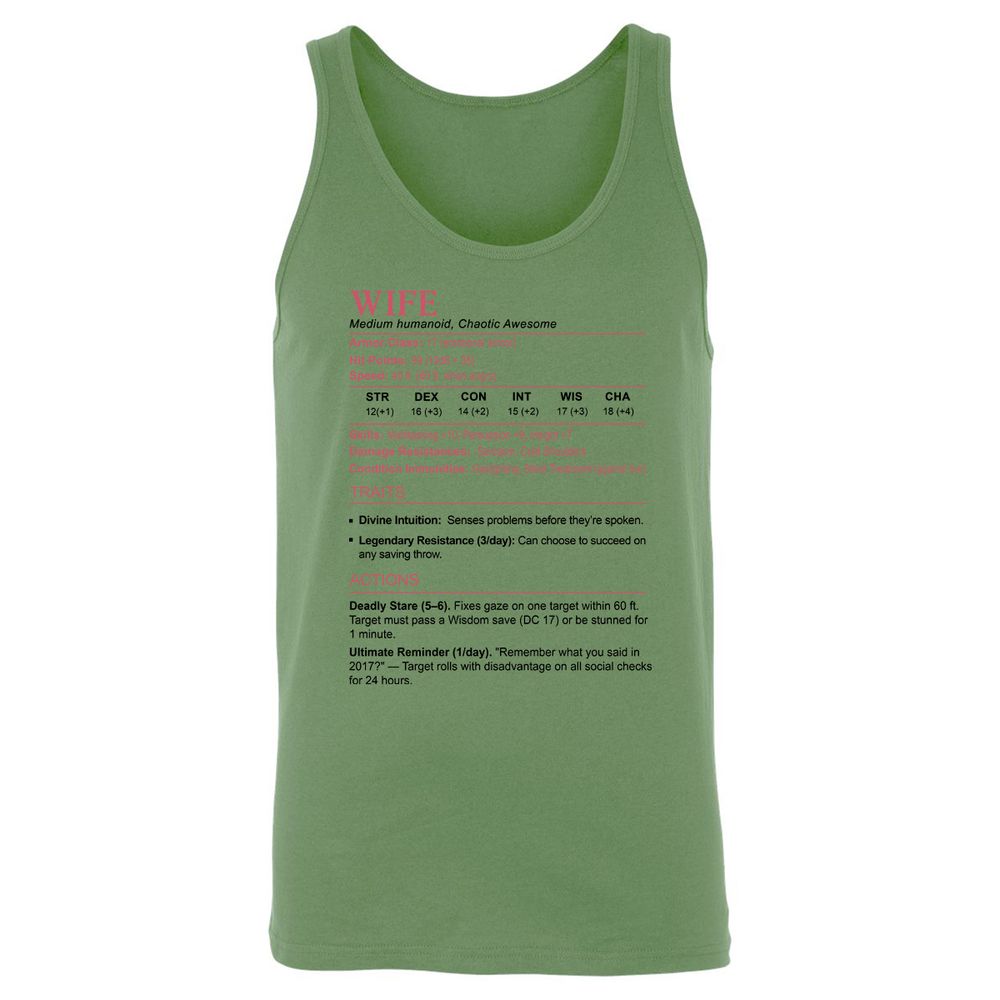 Wife Stats 2 Unisex Jersey Tank - Leaf - 10
