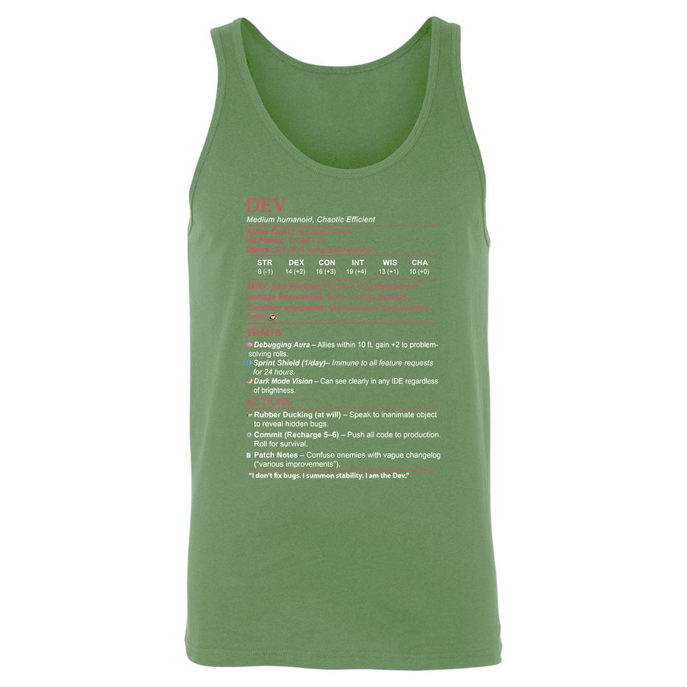 DEV Stats Unisex Jersey Tank - Leaf - 10