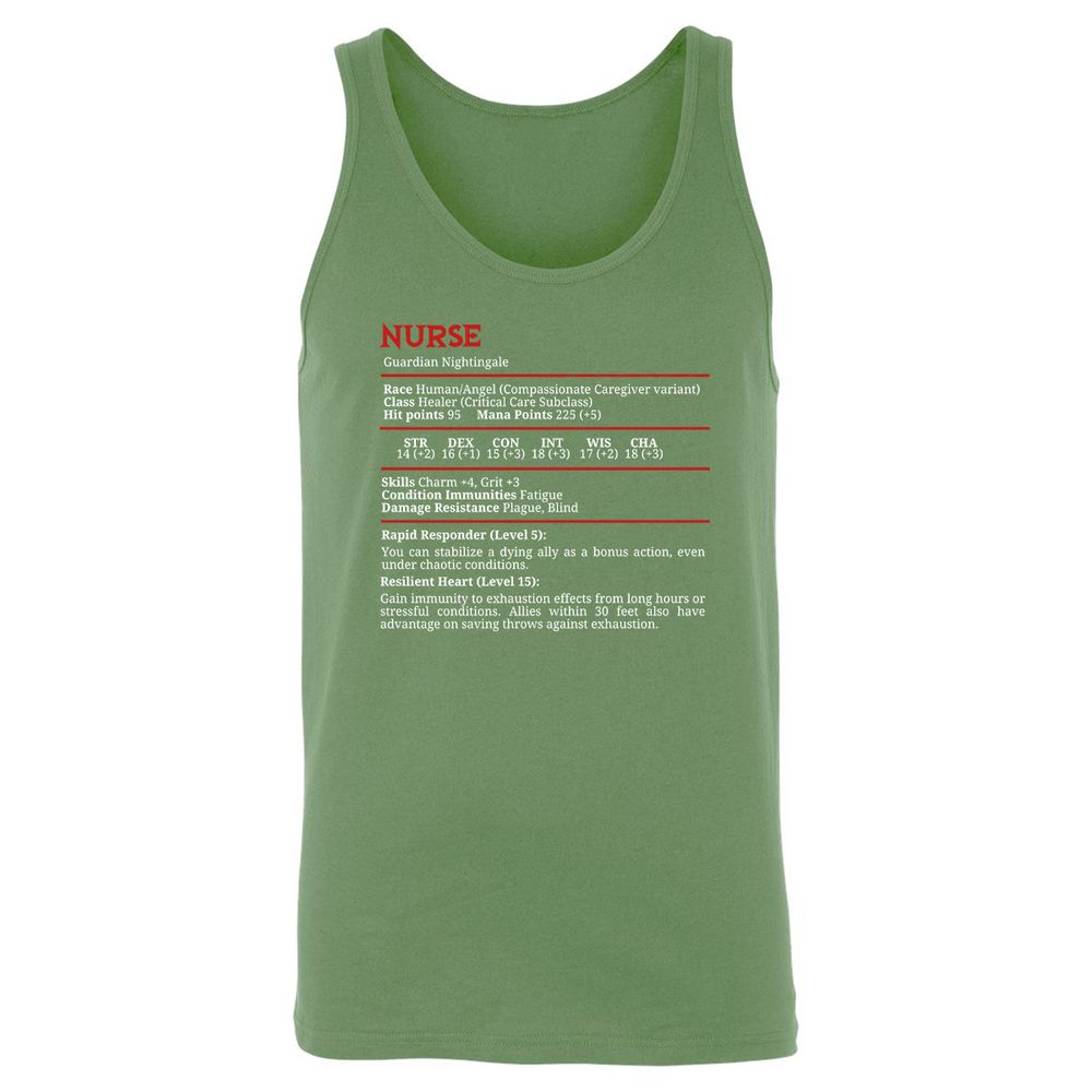 Nurse Stats Unisex Jersey Tank - Leaf - 10