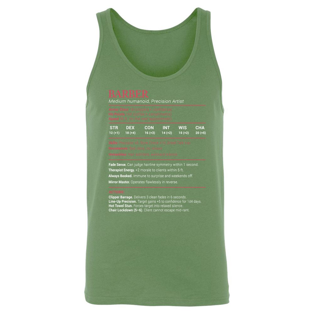 Barber Stats Unisex Jersey Tank - Leaf - 10