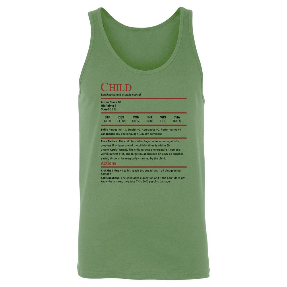 Child Stats Unisex Jersey Tank - Leaf - 10