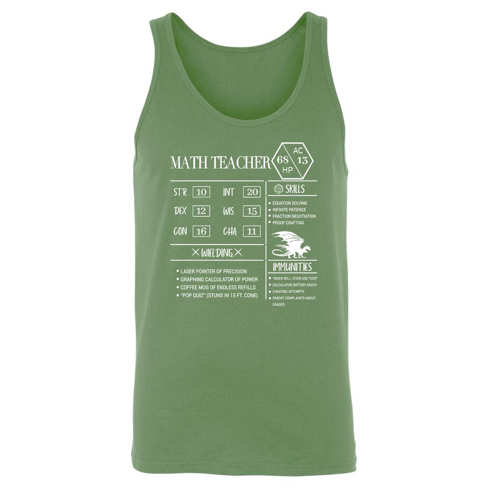 Math Teacher New Unisex Jersey Tank - Leaf - 10