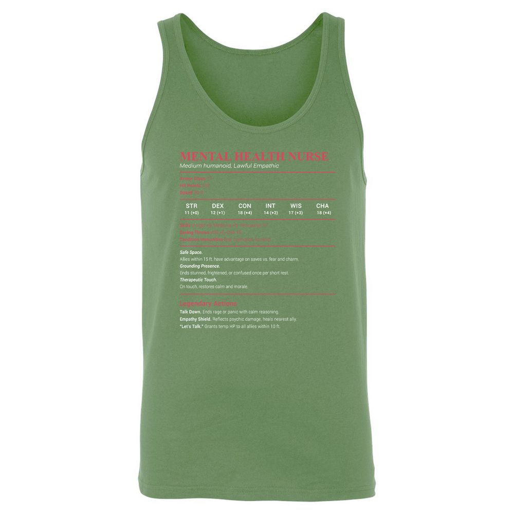 Mental Health Nurse Stats Unisex Jersey Tank - Leaf - 10