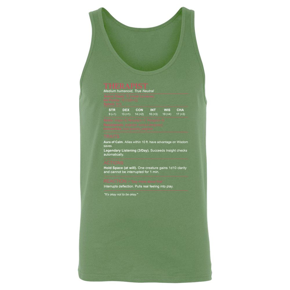 Therapist Stats Unisex Jersey Tank - Leaf - 10