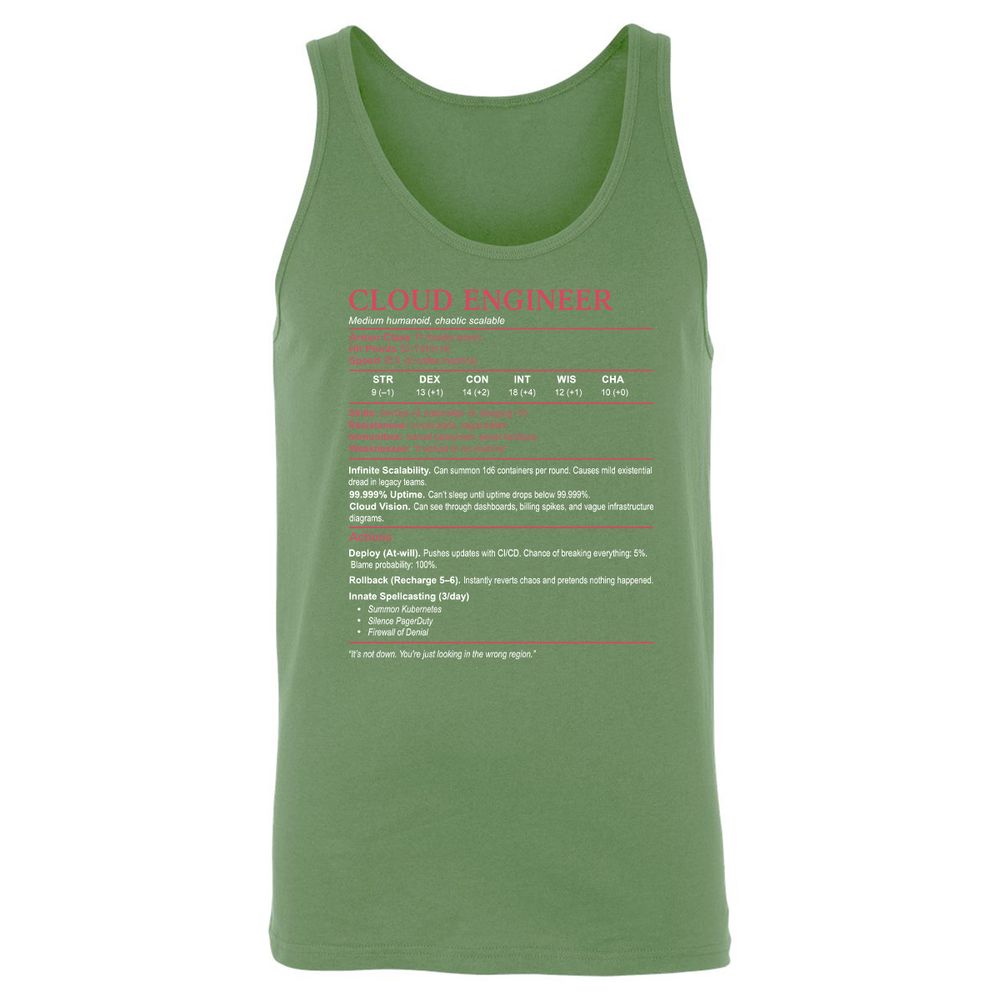 Cloud Engineer Stats Unisex Jersey Tank - Leaf - 10