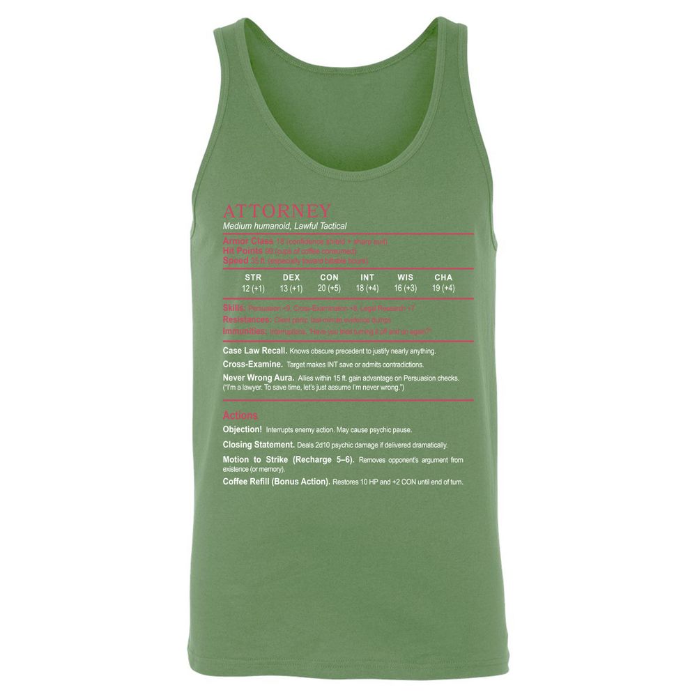 Attorney Unisex Jersey Tank - Leaf - 10